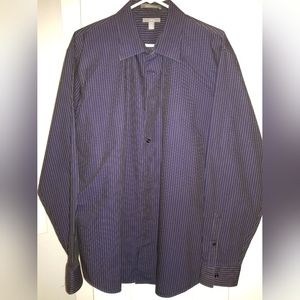 Black shirt with thin white pinstripes